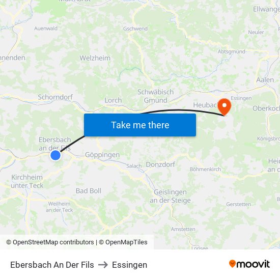 Ebersbach An Der Fils to Essingen map