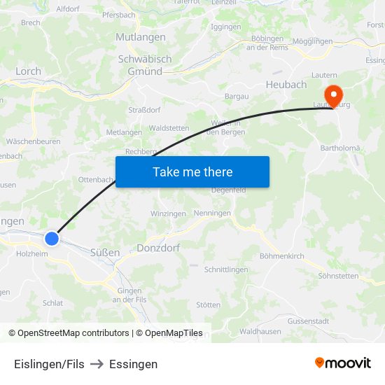Eislingen/Fils to Essingen map