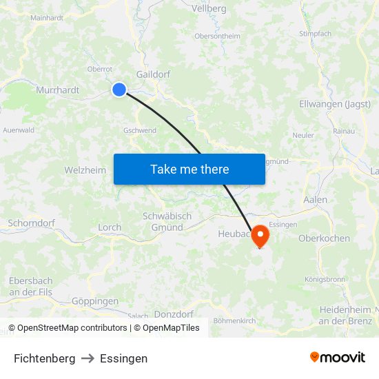 Fichtenberg to Essingen map