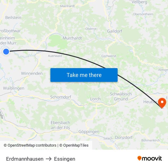Erdmannhausen to Essingen map