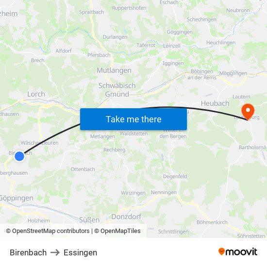 Birenbach to Essingen map