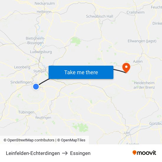 Leinfelden-Echterdingen to Essingen map