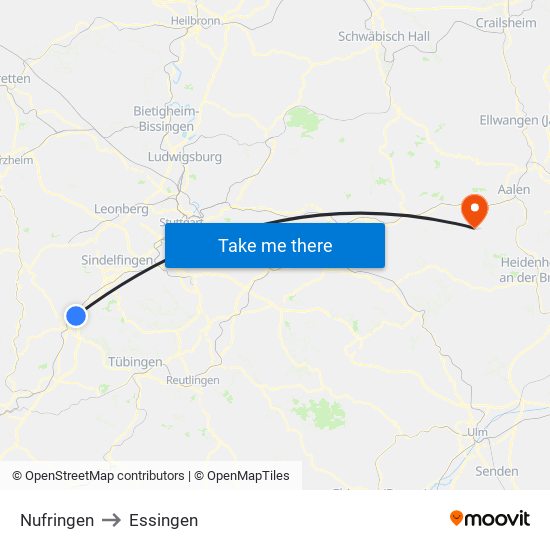 Nufringen to Essingen map