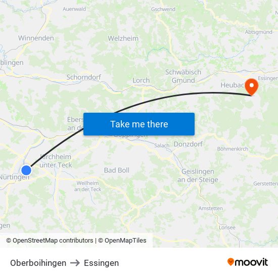 Oberboihingen to Essingen map