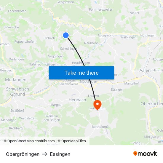 Obergröningen to Essingen map