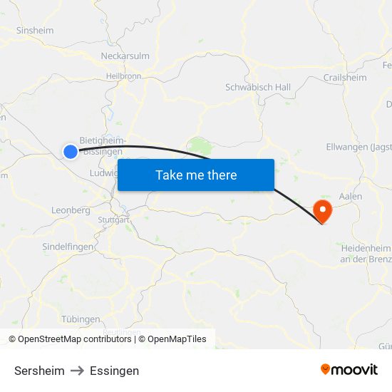 Sersheim to Essingen map