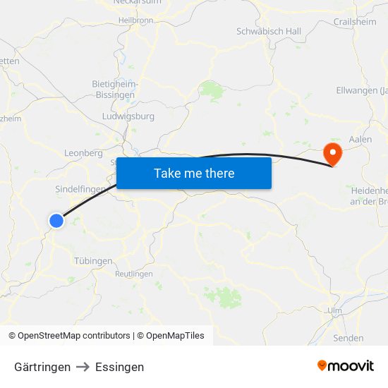 Gärtringen to Essingen map