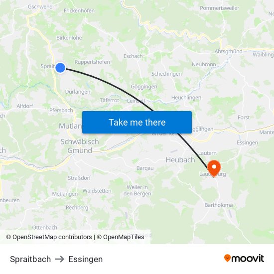 Spraitbach to Essingen map