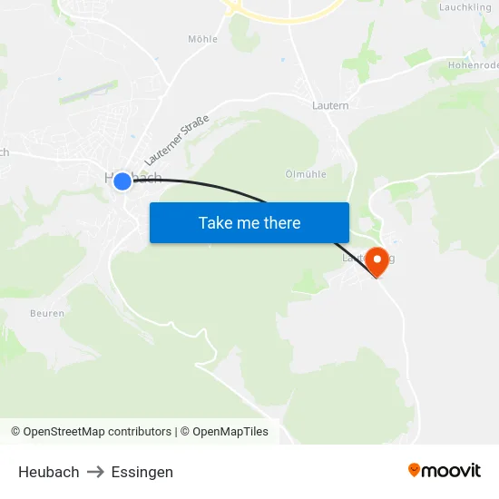 Heubach to Essingen map