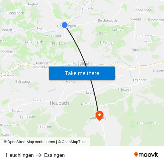 Heuchlingen to Essingen map