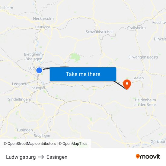 Ludwigsburg to Essingen map