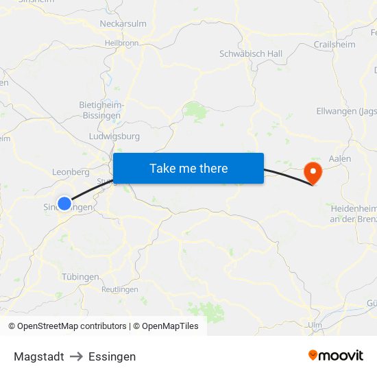 Magstadt to Essingen map