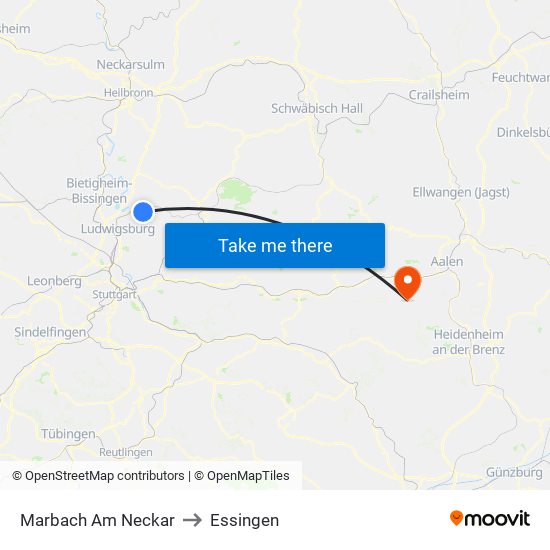 Marbach Am Neckar to Essingen map
