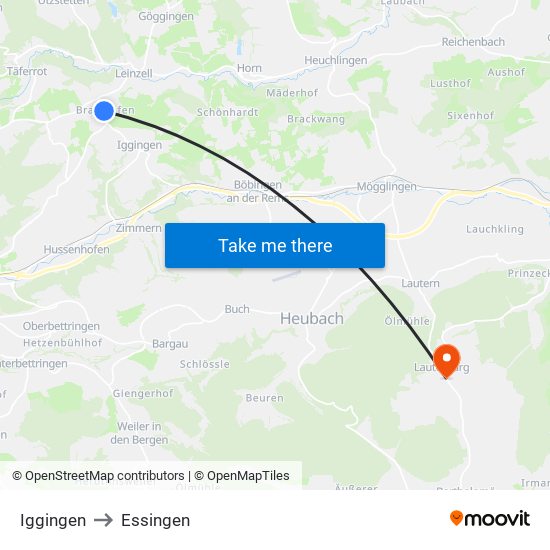 Iggingen to Essingen map