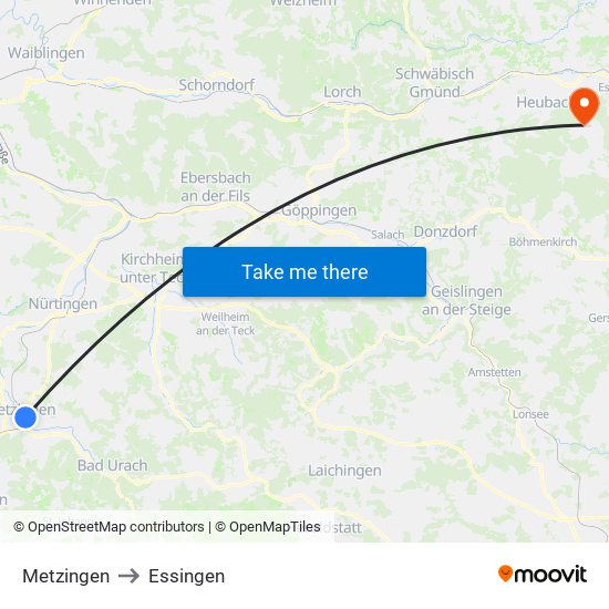 Metzingen to Essingen map