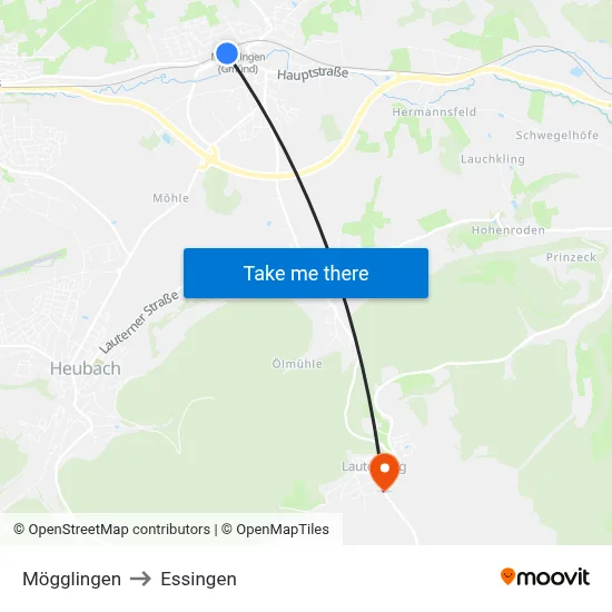 Mögglingen to Essingen map