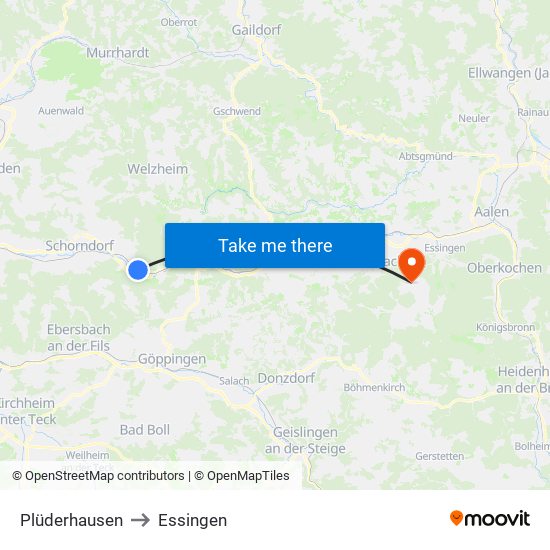 Plüderhausen to Essingen map