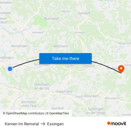 Kernen Im Remstal to Essingen map