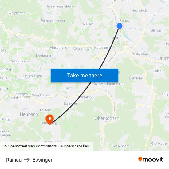 Rainau to Essingen map