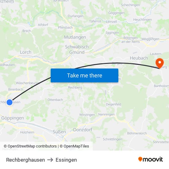 Rechberghausen to Essingen map