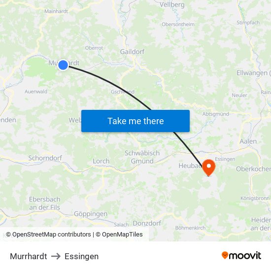 Murrhardt to Essingen map