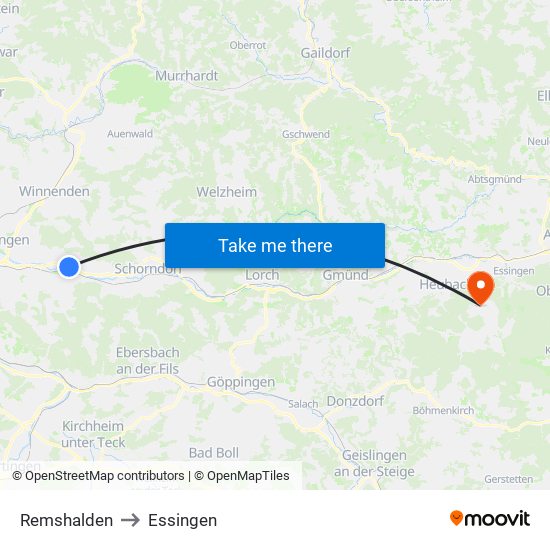 Remshalden to Essingen map
