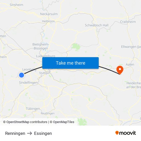 Renningen to Essingen map