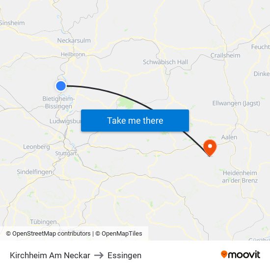 Kirchheim Am Neckar to Essingen map