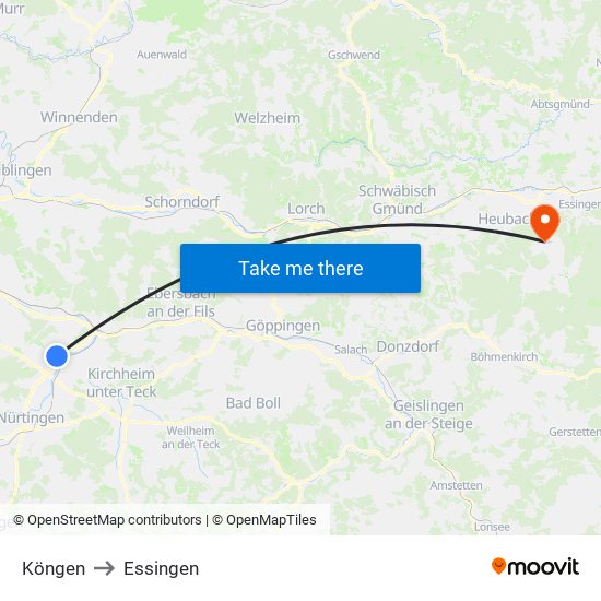 Köngen to Essingen map
