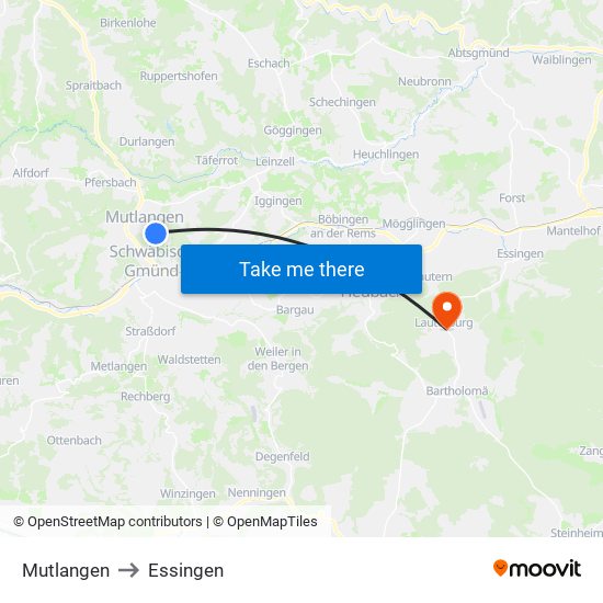 Mutlangen to Essingen map