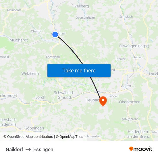 Gaildorf to Essingen map