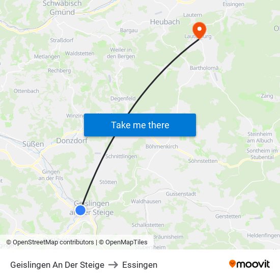 Geislingen An Der Steige to Essingen map