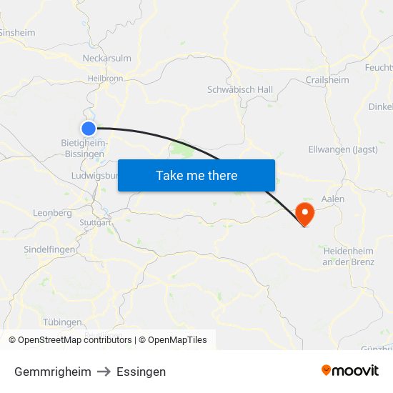 Gemmrigheim to Essingen map