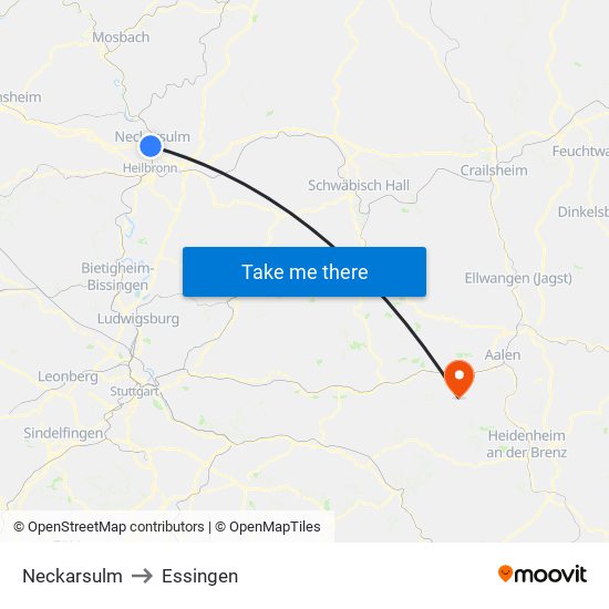 Neckarsulm to Essingen map