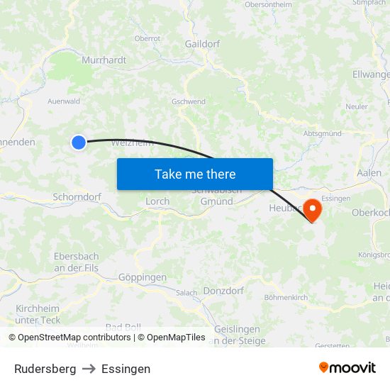 Rudersberg to Essingen map