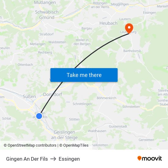 Gingen An Der Fils to Essingen map