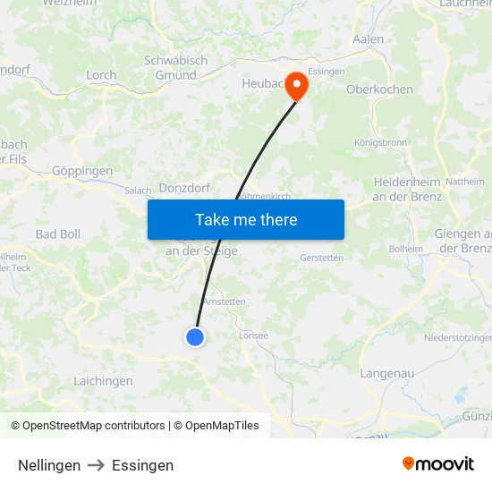 Nellingen to Essingen map