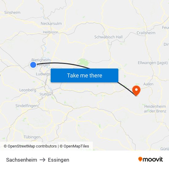 Sachsenheim to Essingen map