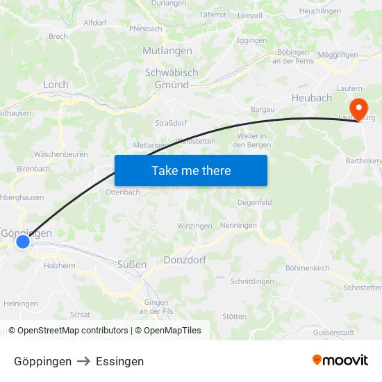 Göppingen to Essingen map