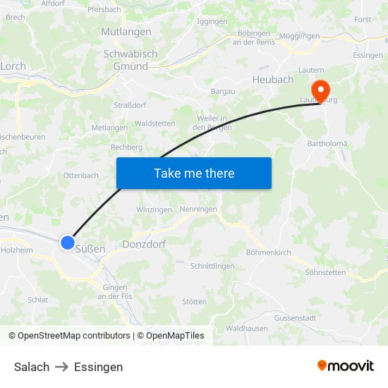 Salach to Essingen map