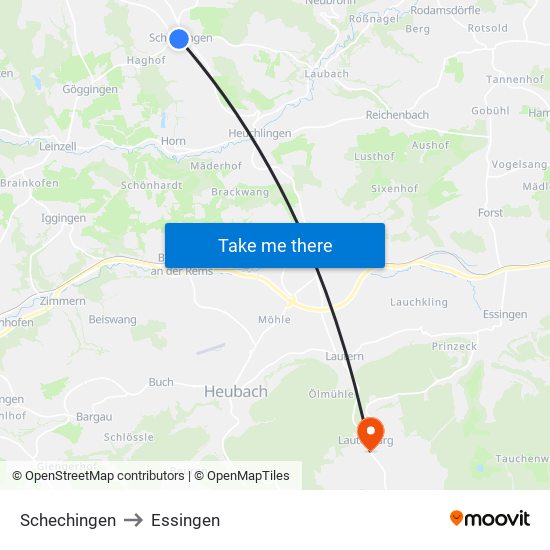 Schechingen to Essingen map