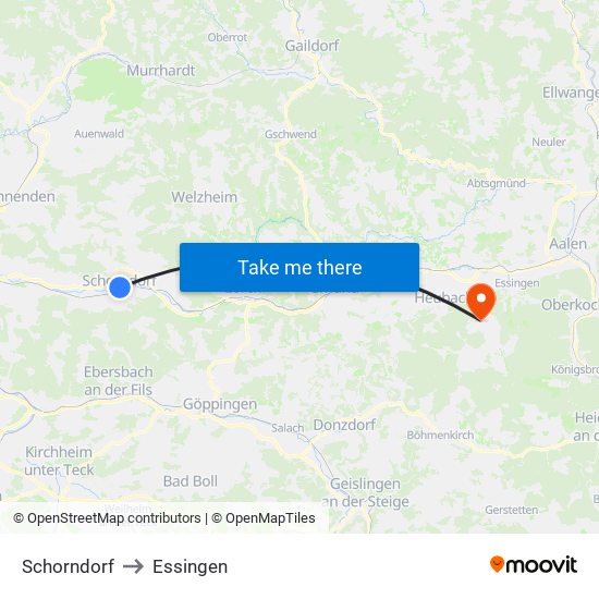 Schorndorf to Essingen map