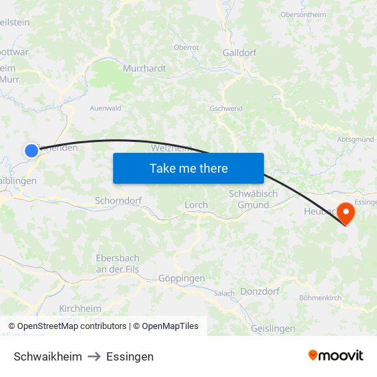 Schwaikheim to Essingen map