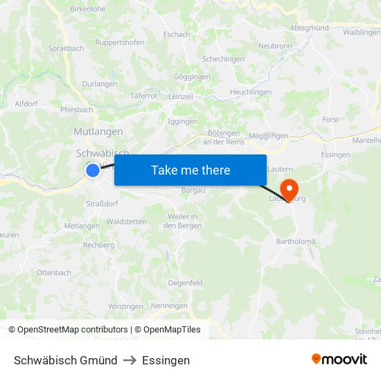 Schwäbisch Gmünd to Essingen map