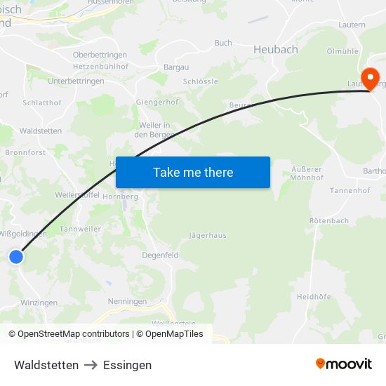 Waldstetten to Essingen map