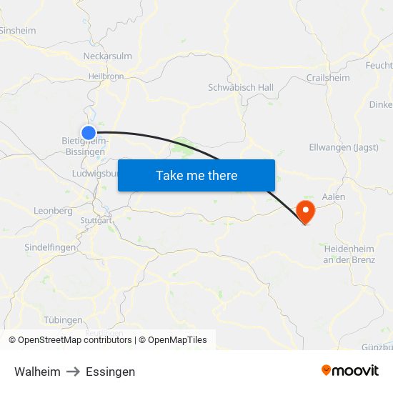 Walheim to Essingen map