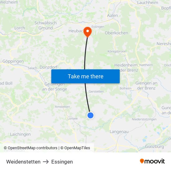 Weidenstetten to Essingen map