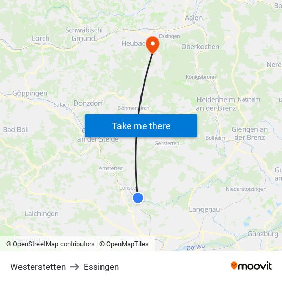 Westerstetten to Essingen map