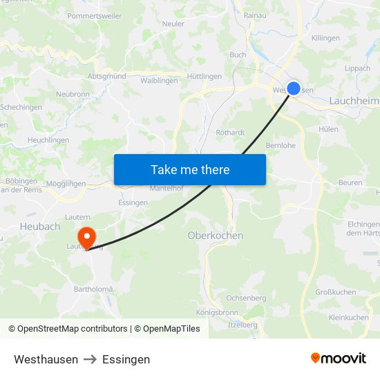 Westhausen to Essingen map