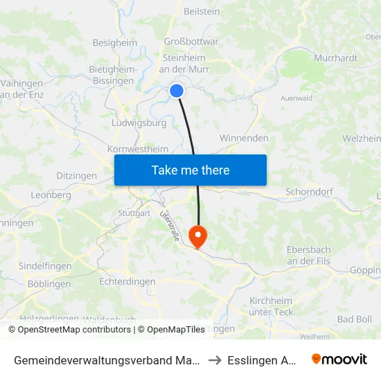 Gemeindeverwaltungsverband Marbach am Neckar to Esslingen Am Neckar map